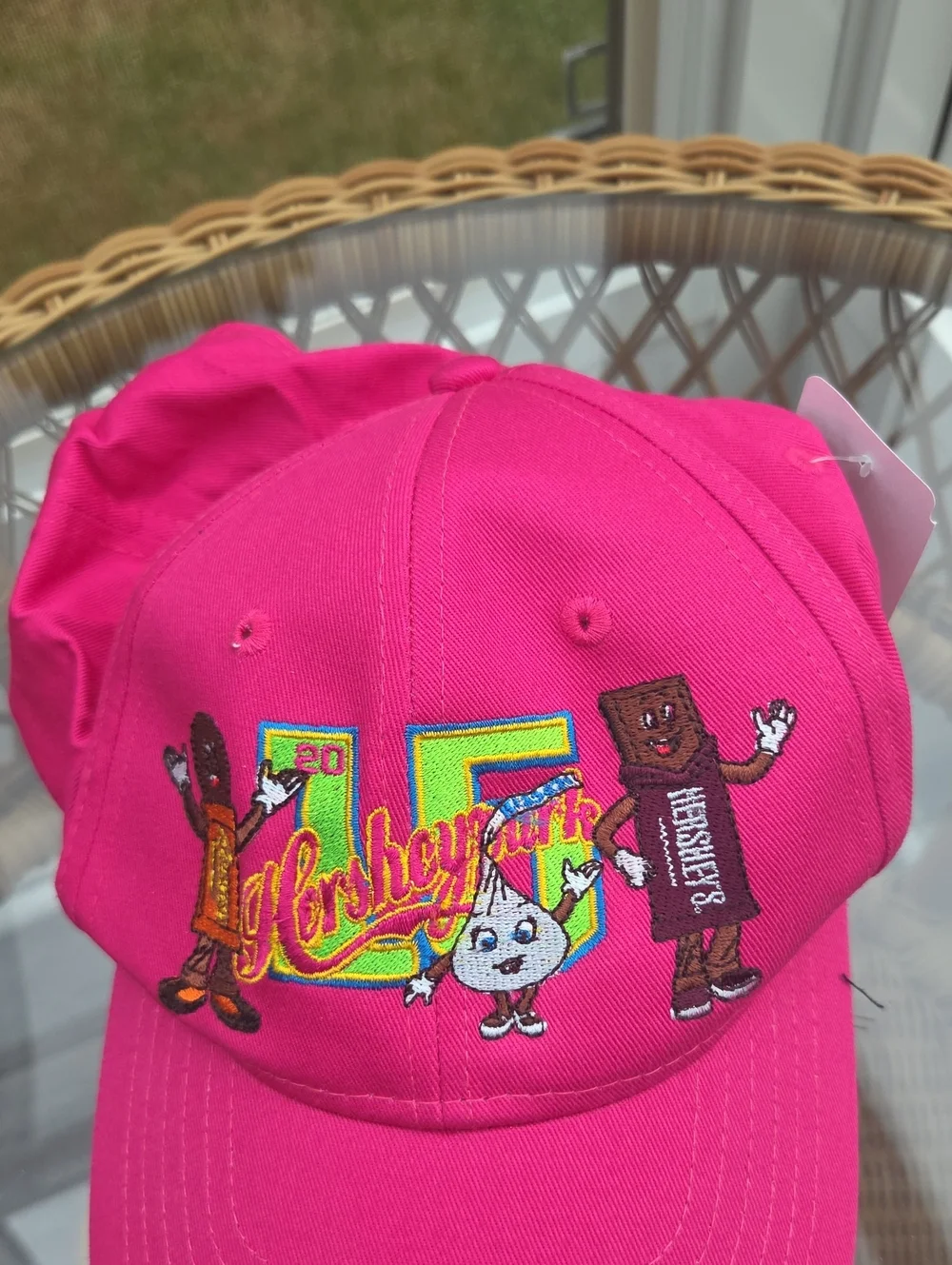 HersheyPark 2015 Hot Pink Embroidered Character Baseball Hat  Velcro Back NWT